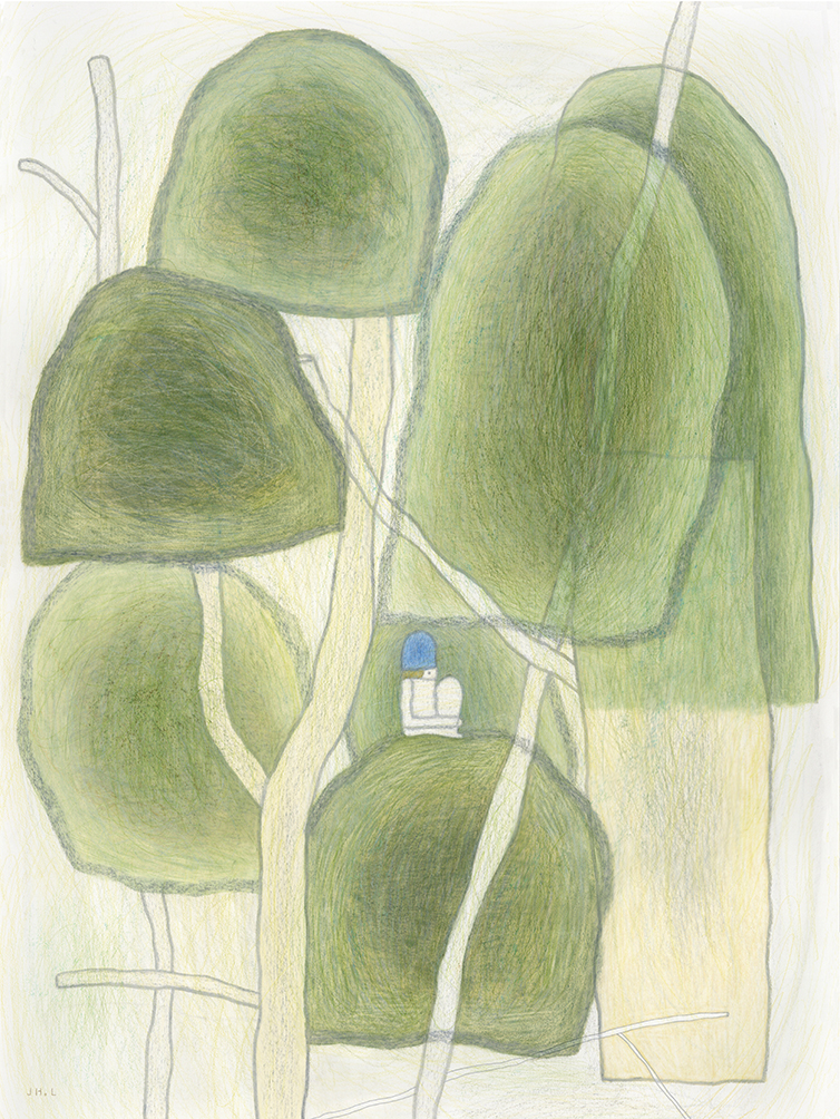 [나무 그늘 아래] 종이에 색연필, 혼합재료, 55x73.5 cm, 2026