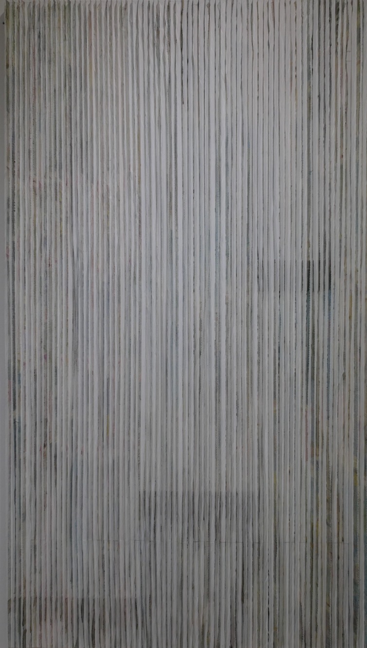지물(紙物)의 흔적 Traces of Paper things_80 x 120 cm_판넬에 신문지, 테이프, 잉크_2026_754w